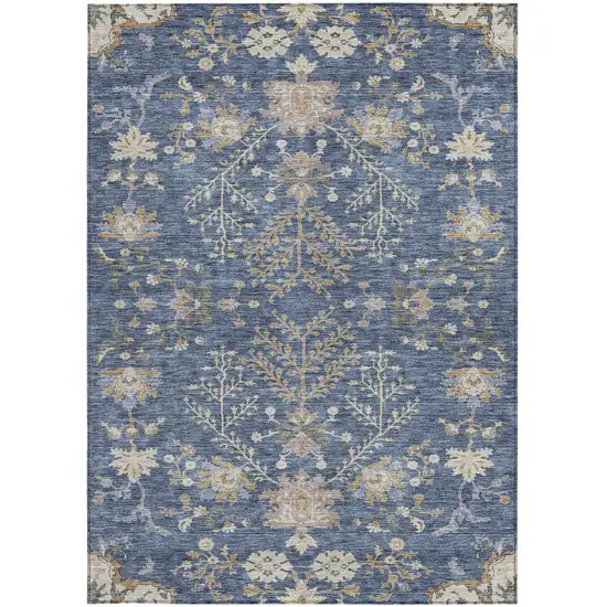 Blue Brown And Beige Floral Washable Indoor Outdoor Area Rug Photo 7