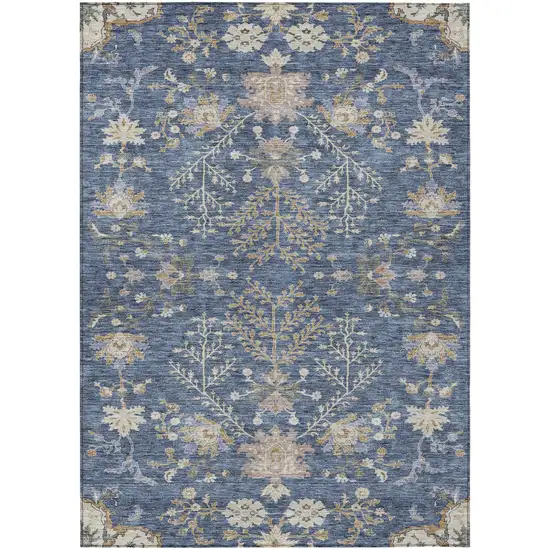 Blue Brown And Beige Floral Washable Indoor Outdoor Area Rug Photo 2