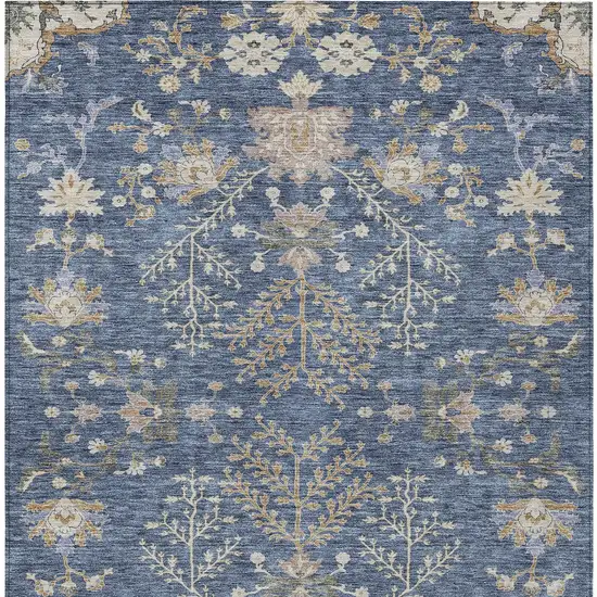 Blue Brown And Beige Floral Washable Indoor Outdoor Area Rug Photo 6