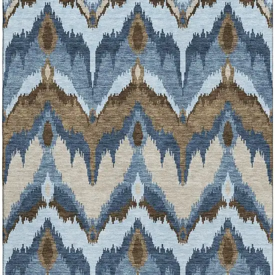 Blue Brown And Beige Ikat Washable Area Rug With UV Protection Photo 4