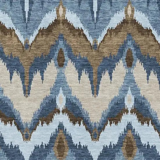 Blue Brown And Beige Ikat Washable Area Rug With UV Protection Photo 3