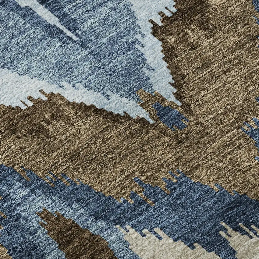 Blue Brown And Beige Ikat Washable Area Rug With UV Protection Photo 8