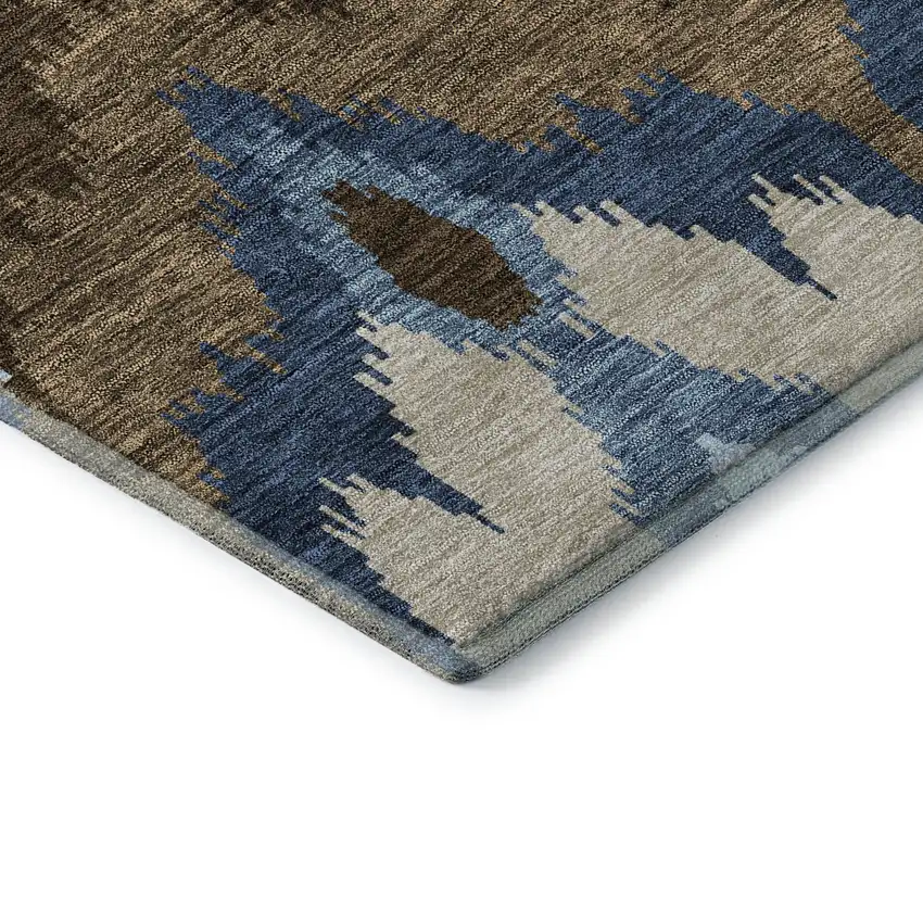 Blue Brown And Beige Ikat Washable Area Rug With UV Protection Photo 8