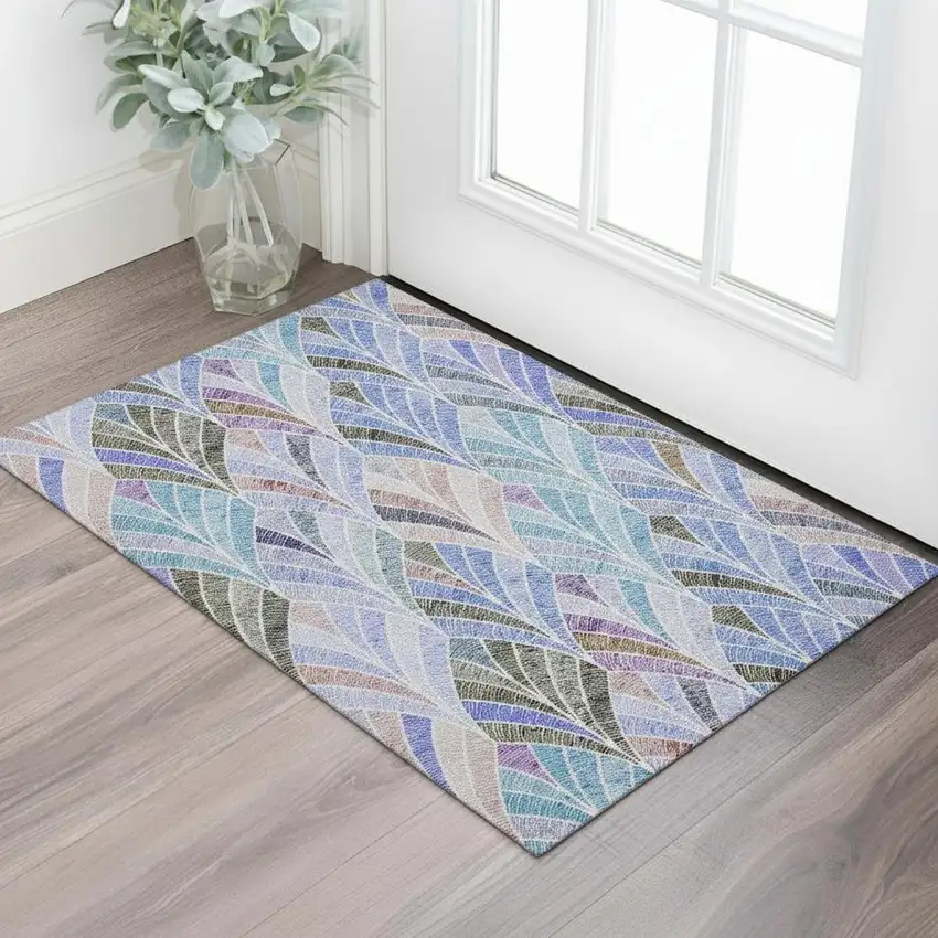 Blue Brown And Blush Geometric Washable Area Rug With UV Protection Photo 1