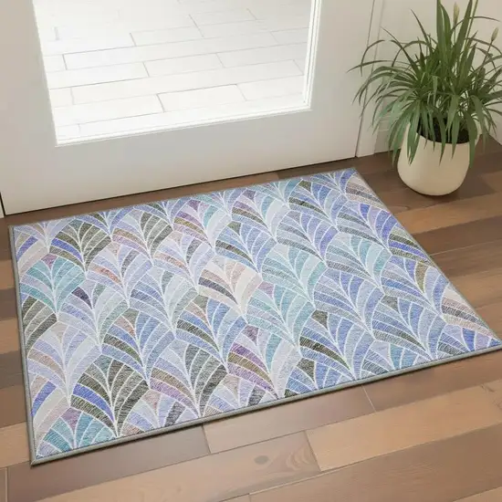 Blue Brown And Blush Geometric Washable Area Rug With UV Protection Photo 2