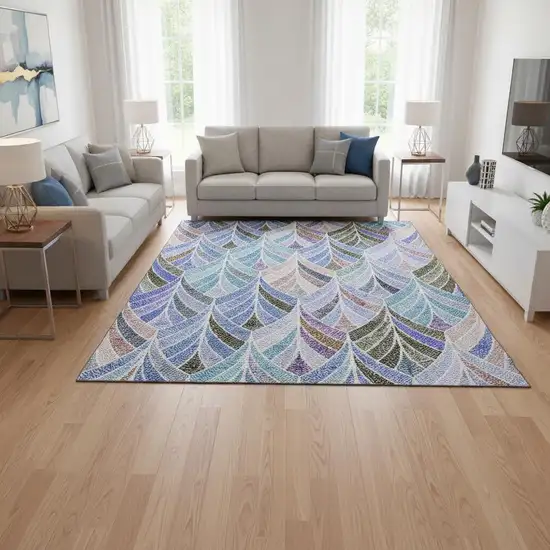 Blue Brown And Blush Geometric Washable Area Rug With UV Protection Photo 2