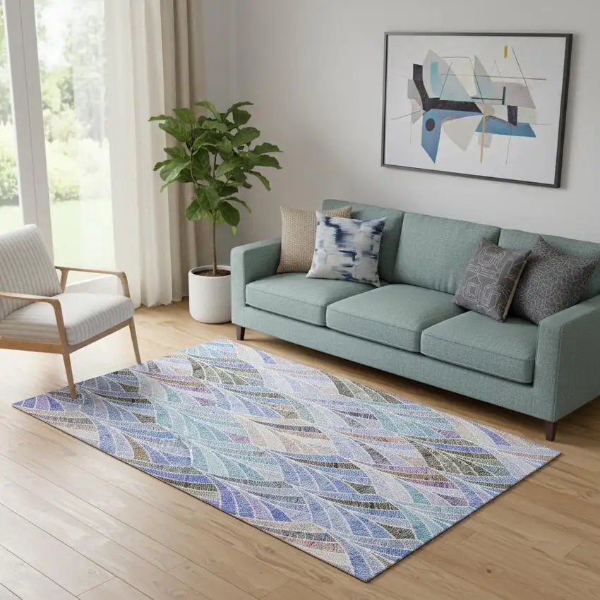 Blue Brown And Blush Geometric Washable Area Rug With UV Protection Photo 1