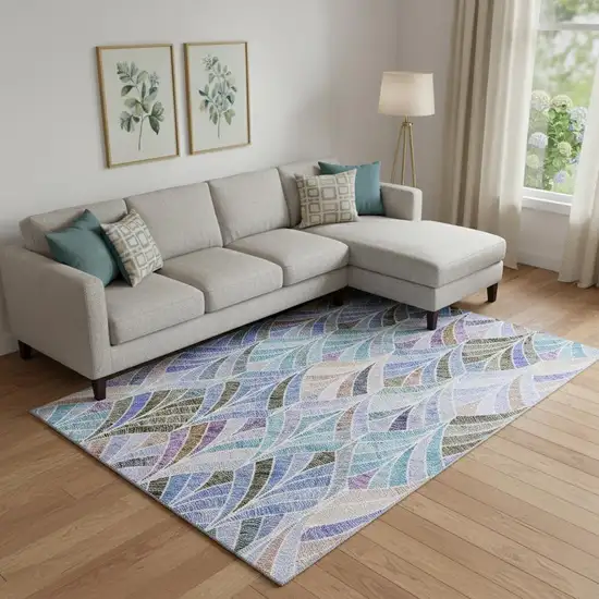 Blue Brown And Blush Geometric Washable Area Rug With UV Protection Photo 1