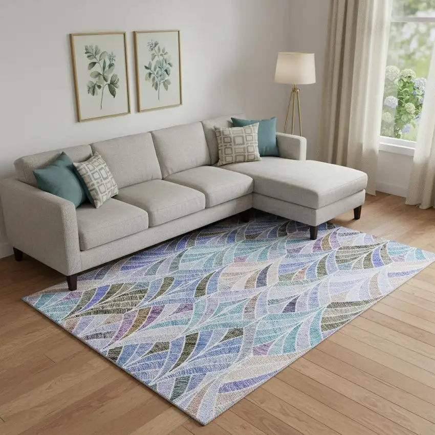 Blue Brown And Blush Geometric Washable Area Rug With UV Protection Photo 1