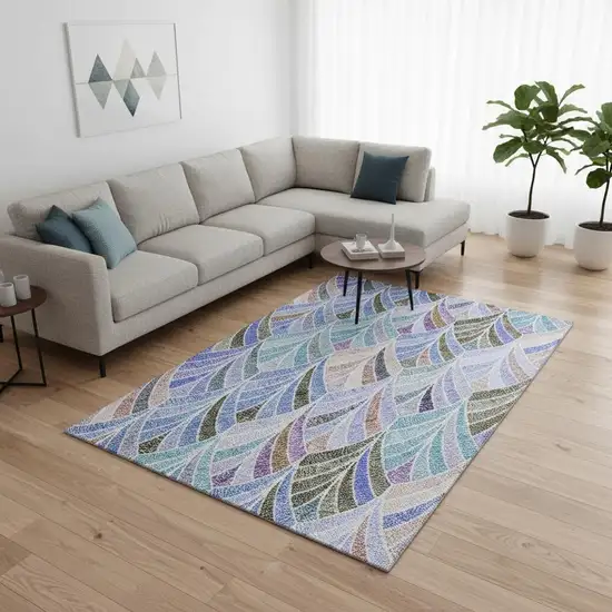 Blue Brown And Blush Geometric Washable Area Rug With UV Protection Photo 2