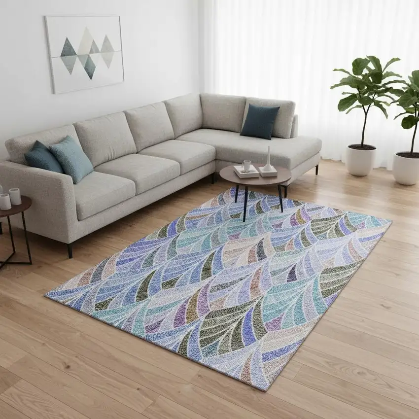 Blue Brown And Blush Geometric Washable Area Rug With UV Protection Photo 2