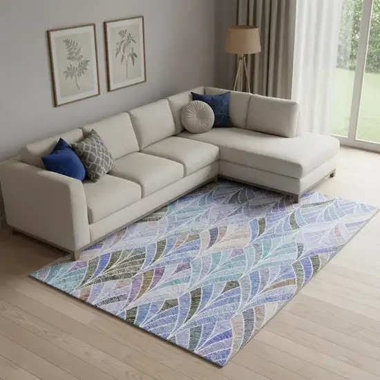 Blue Brown And Blush Geometric Washable Area Rug With UV Protection Photo 1