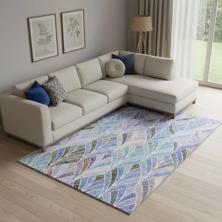 Blue Brown And Blush Geometric Washable Area Rug With UV Protection Photo 1