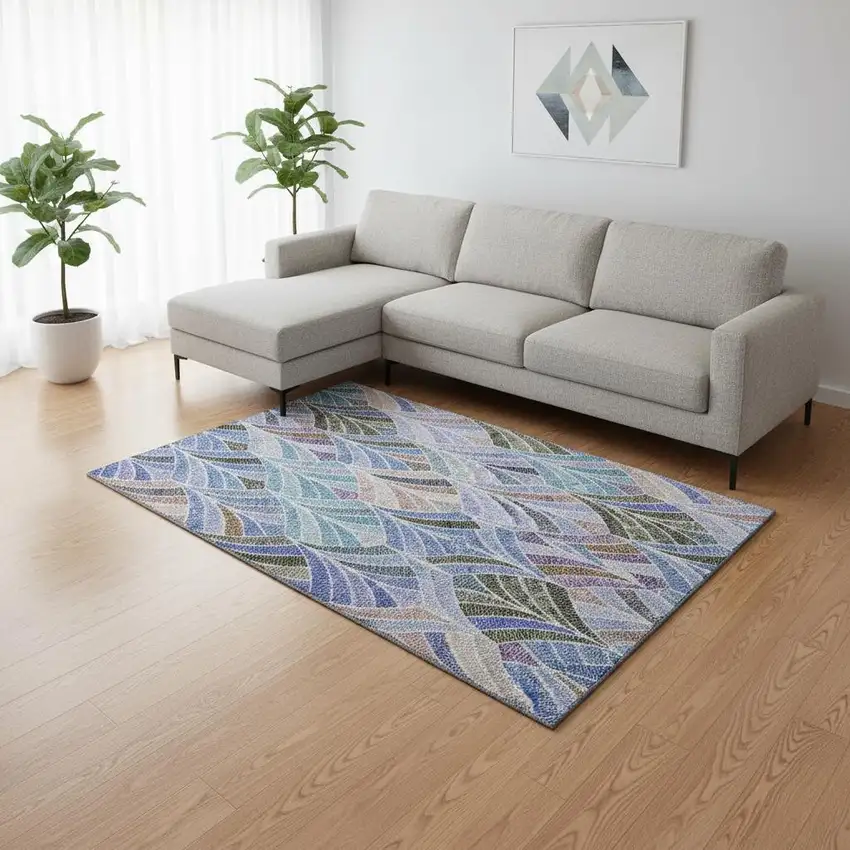 Blue Brown And Blush Geometric Washable Area Rug With UV Protection Photo 2