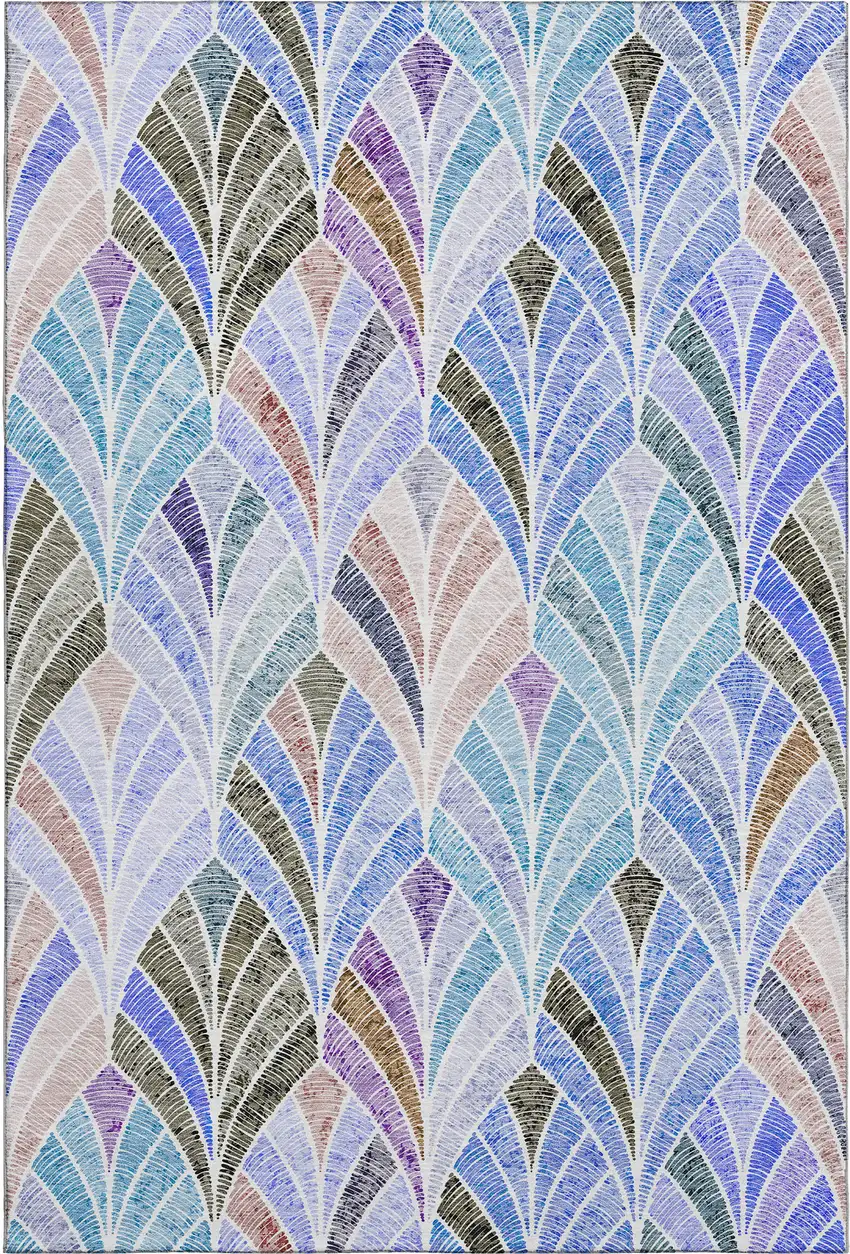 Blue Brown And Blush Geometric Washable Area Rug With UV Protection Photo 1