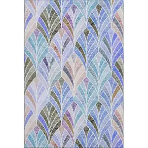 Photo of Blue Brown And Blush Geometric Washable Area Rug With UV Protection