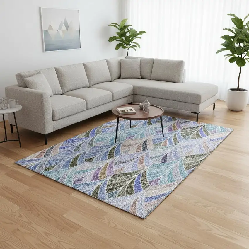 Blue Brown And Blush Geometric Washable Area Rug With UV Protection Photo 2