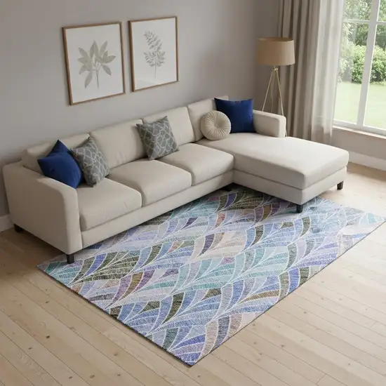 Blue Brown And Blush Geometric Washable Area Rug With UV Protection Photo 1