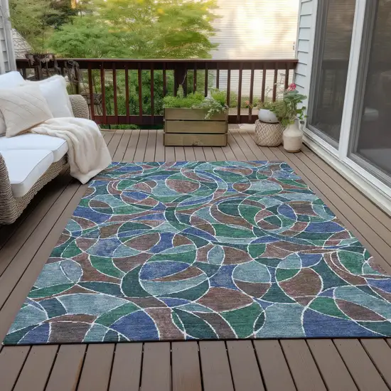 Blue Brown And Emerald Geometric Washable Indoor Outdoor Area Rug Photo 5