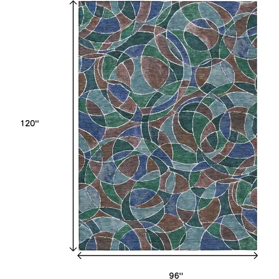 Blue Brown And Emerald Geometric Washable Indoor Outdoor Area Rug Photo 9