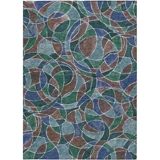 Blue Brown And Emerald Geometric Washable Indoor Outdoor Area Rug Photo 3