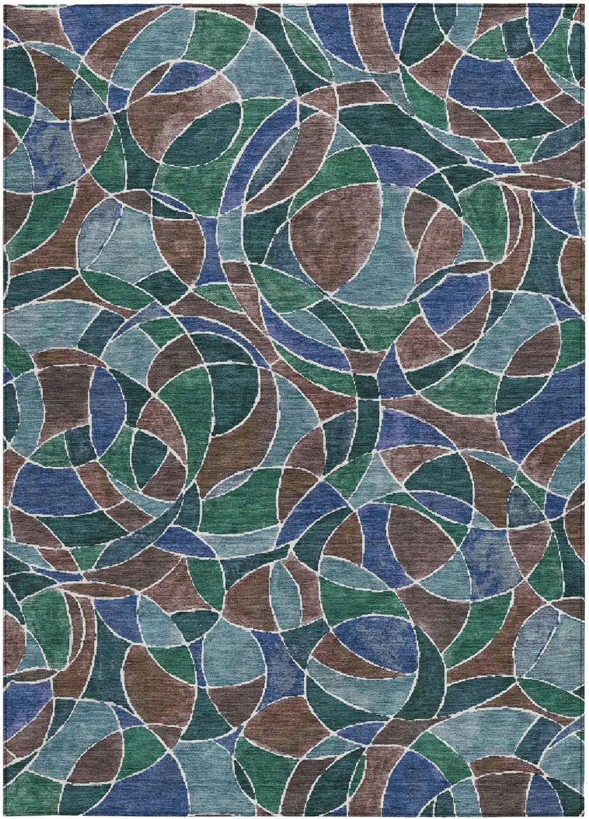Blue Brown And Emerald Geometric Washable Indoor Outdoor Area Rug Photo 3