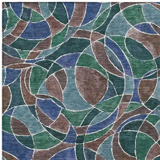 Blue Brown And Emerald Geometric Washable Indoor Outdoor Area Rug Photo 6