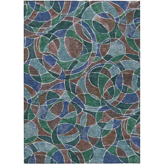 Blue Brown And Emerald Geometric Washable Indoor Outdoor Area Rug Photo 1