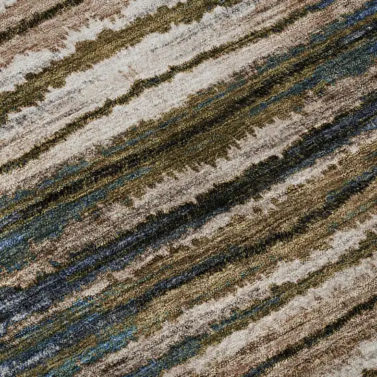 Blue Brown And Gray Striped Washable Area Rug With UV Protection Photo 9