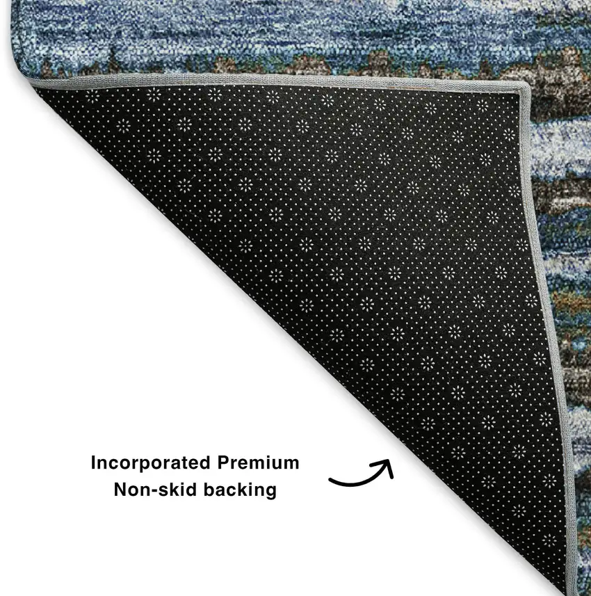 Blue Brown And Gray Striped Washable Area Rug With UV Protection Photo 6