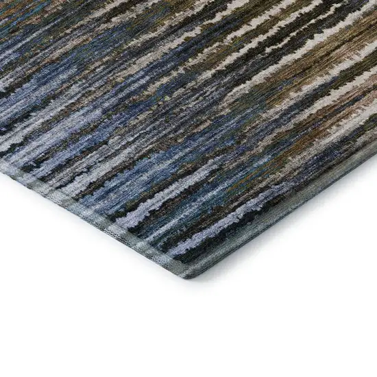 Blue Brown And Gray Striped Washable Area Rug With UV Protection Photo 7
