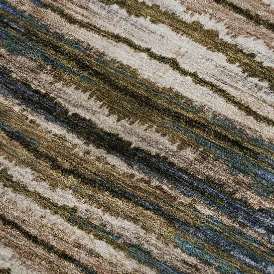 Blue Brown And Gray Striped Washable Area Rug With UV Protection Photo 6