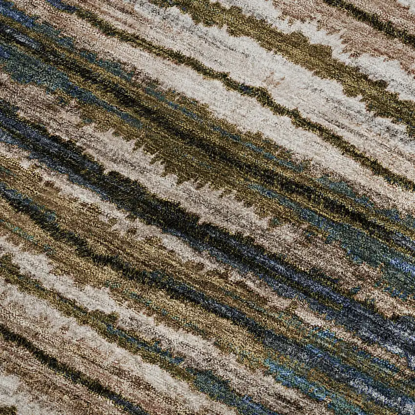 Blue Brown And Gray Striped Washable Area Rug With UV Protection Photo 6
