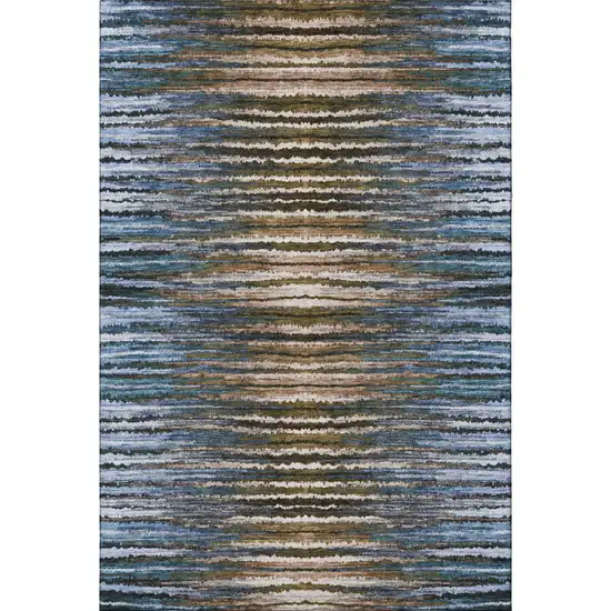 Blue Brown And Gray Striped Washable Area Rug With UV Protection Photo 3