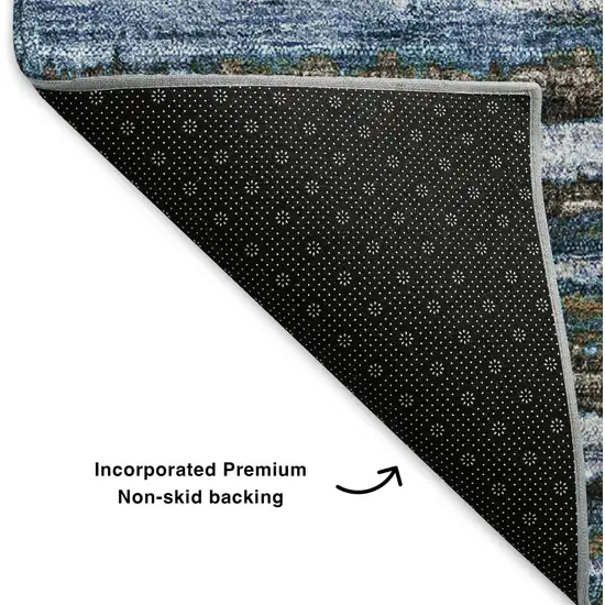 Blue Brown And Gray Striped Washable Area Rug With UV Protection Photo 8