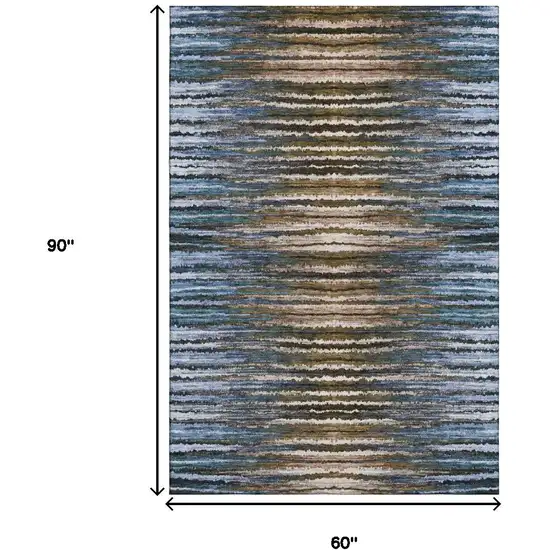 Blue Brown And Gray Striped Washable Area Rug With UV Protection Photo 3