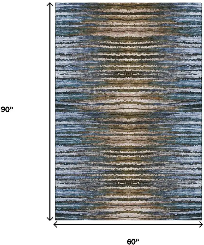 Blue Brown And Gray Striped Washable Area Rug With UV Protection Photo 3