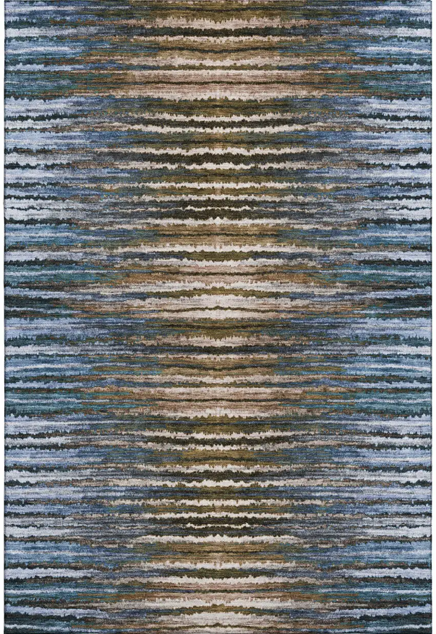 Blue Brown And Gray Striped Washable Area Rug With UV Protection Photo 1