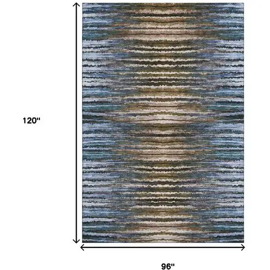Blue Brown And Gray Striped Washable Area Rug With UV Protection Photo 6