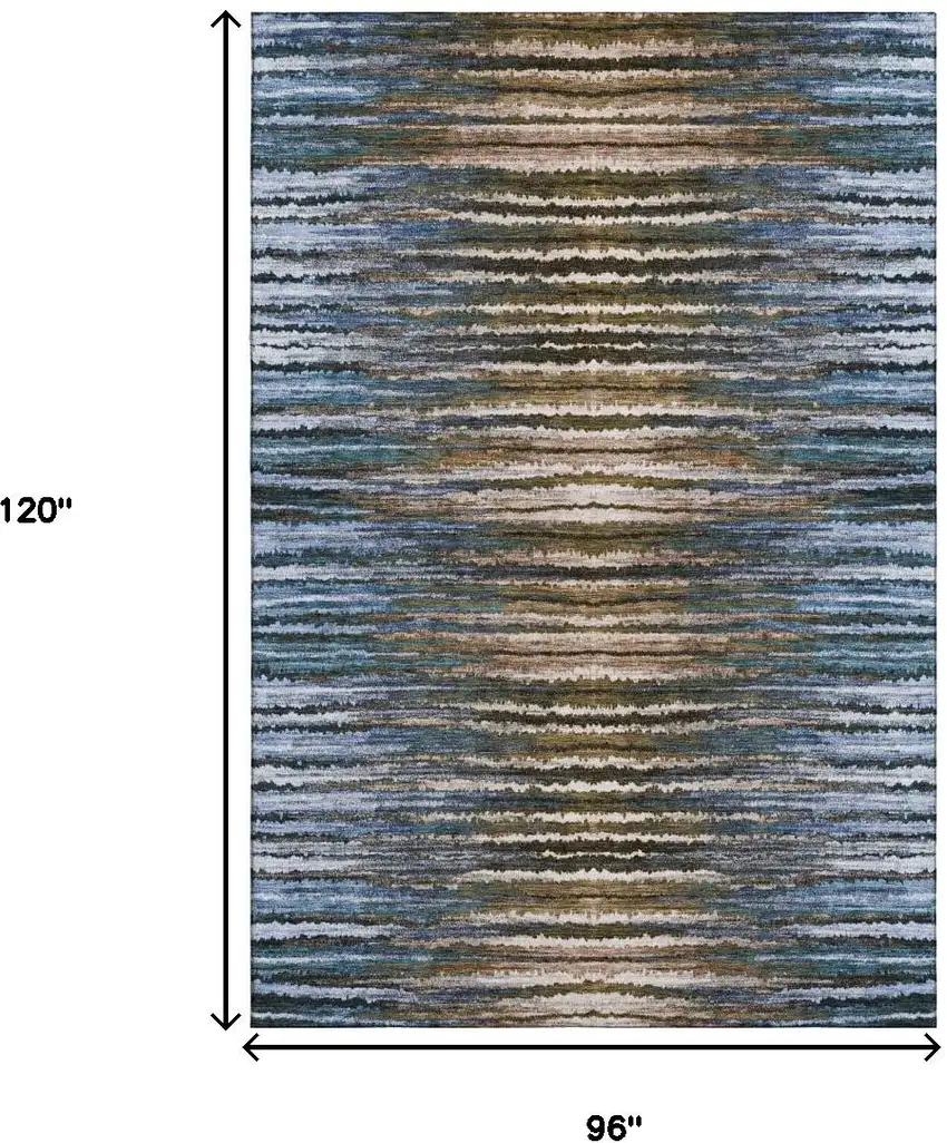 Blue Brown And Gray Striped Washable Area Rug With UV Protection Photo 6