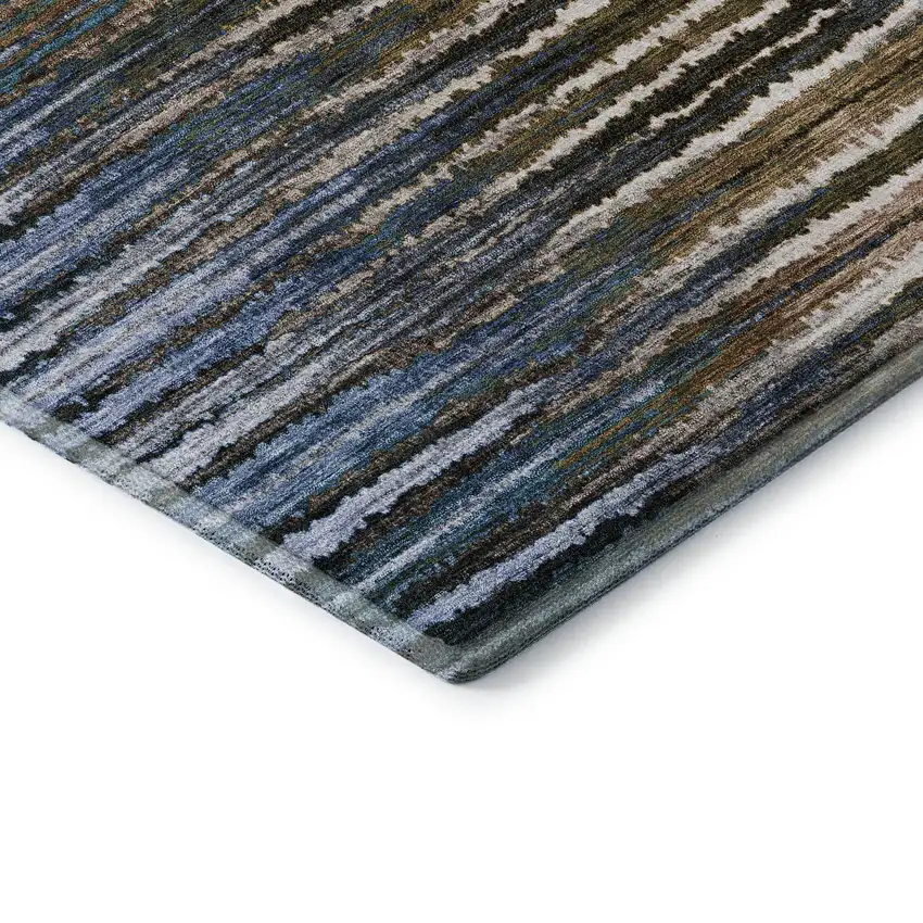 Blue Brown And Gray Striped Washable Area Rug With UV Protection Photo 8