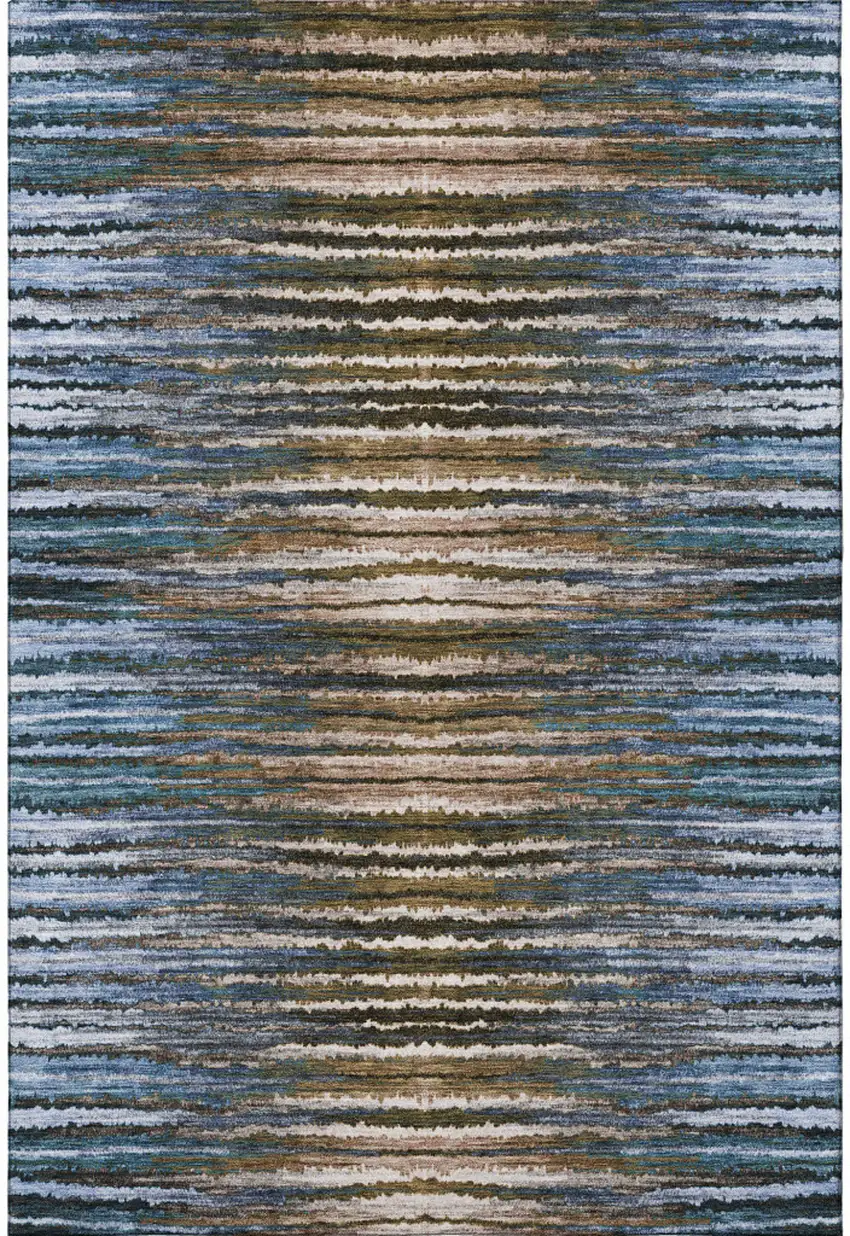 Blue Brown And Gray Striped Washable Area Rug With UV Protection Photo 3