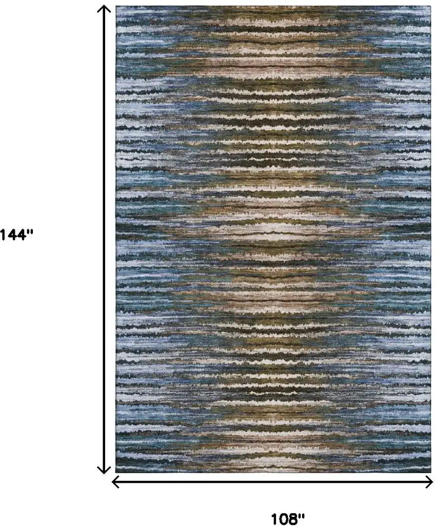 Blue Brown And Gray Striped Washable Area Rug With UV Protection Photo 7