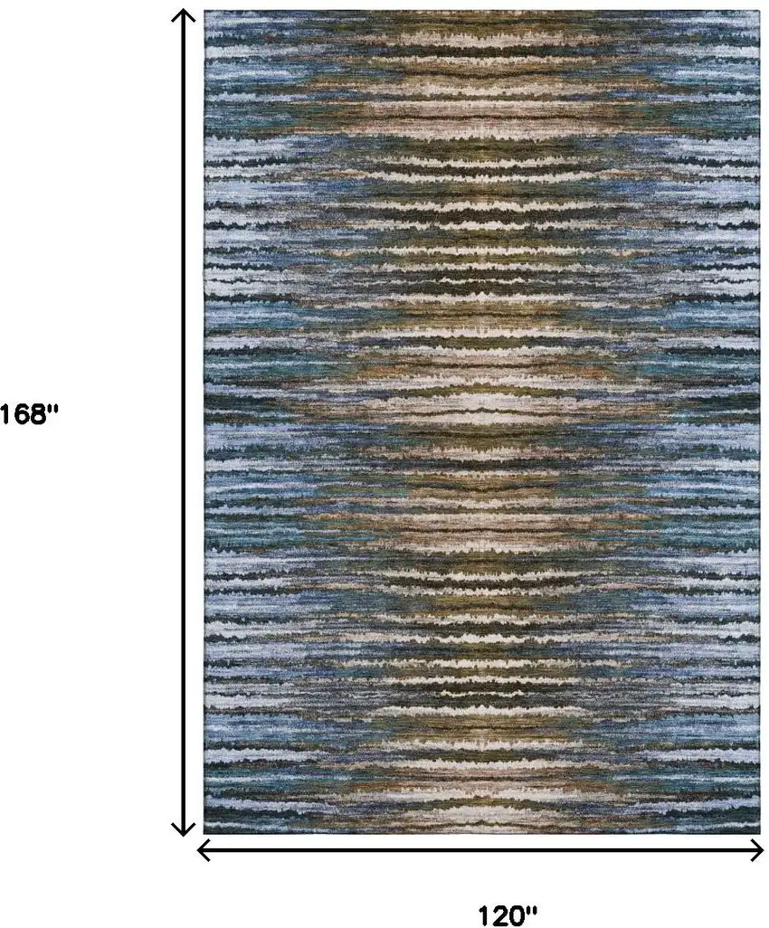 Blue Brown And Gray Striped Washable Area Rug With UV Protection Photo 5