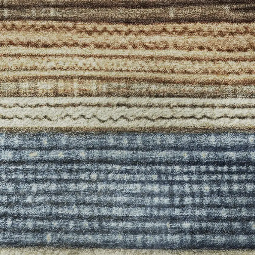 Blue Brown And Green Striped Washable Area Rug With UV Protection Photo 9