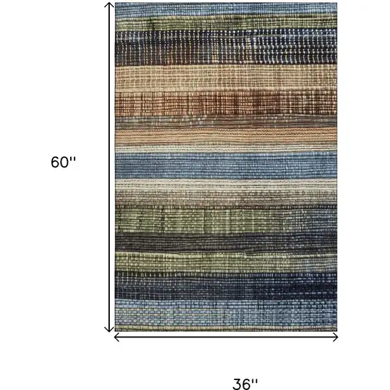 Blue Brown And Green Striped Washable Area Rug With UV Protection Photo 9