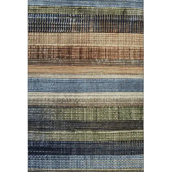 Blue Brown And Green Striped Washable Area Rug With UV Protection Photo 3