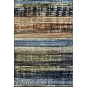 Photo of Blue Brown And Green Striped Washable Area Rug With UV Protection