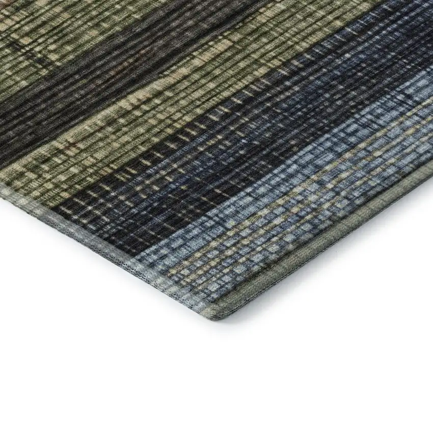 Blue Brown And Green Striped Washable Area Rug With UV Protection Photo 8