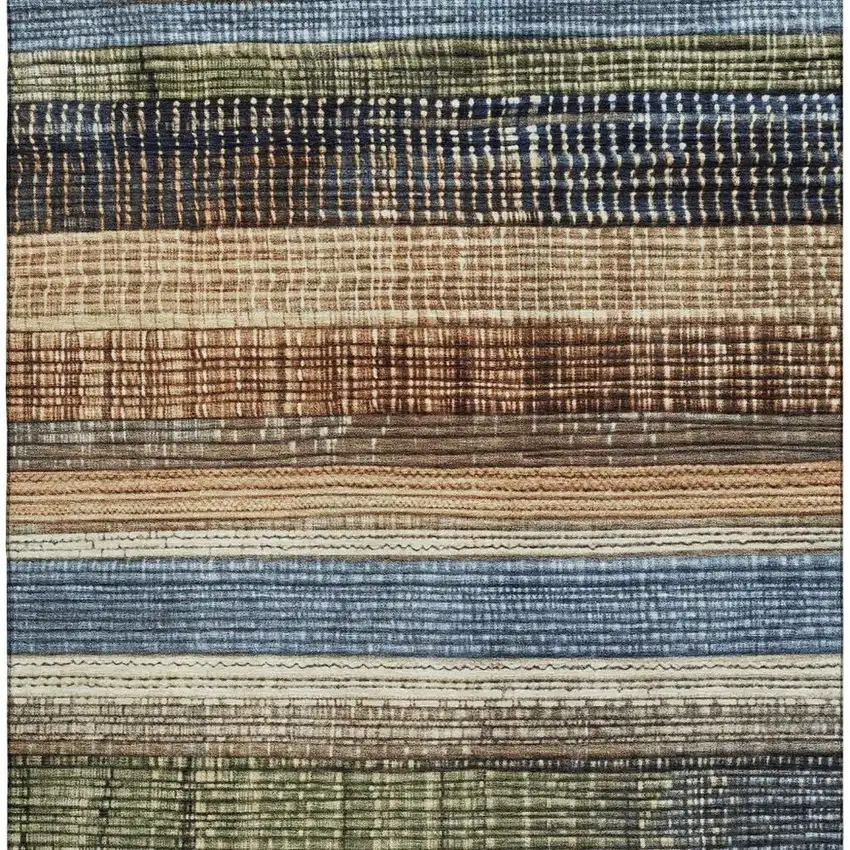 Blue Brown And Green Striped Washable Area Rug With UV Protection Photo 2